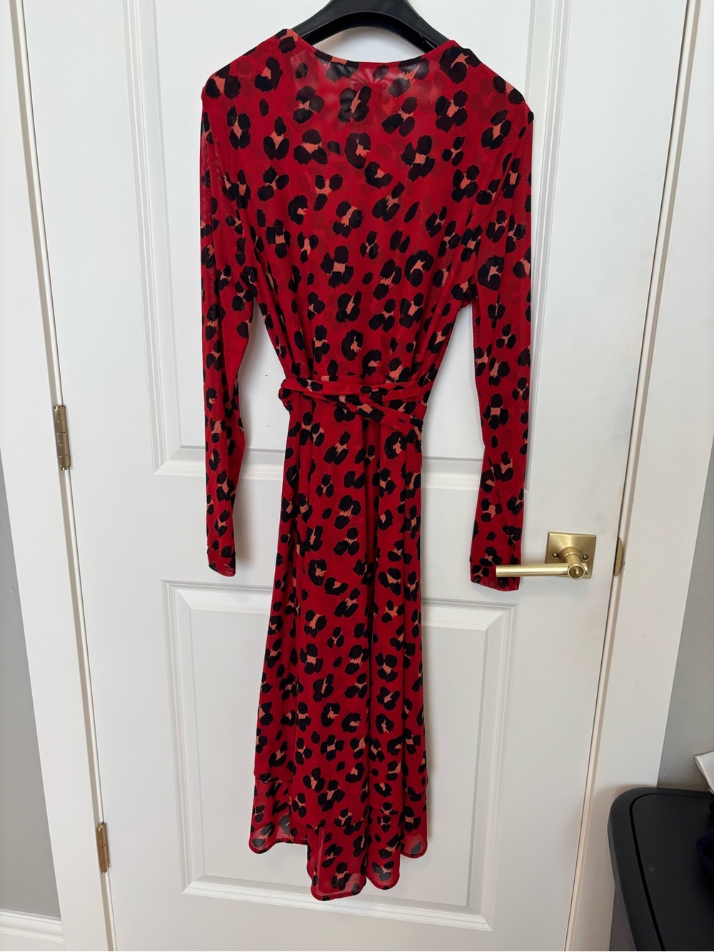 CAbi Red and Black Leopard Wrap Midi Dress - Picture 4 of 5
